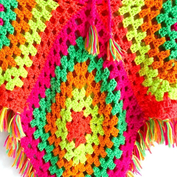 Vintage  Handmade Colourful Neon Colours Festival Poncho - Picture 4 of 5